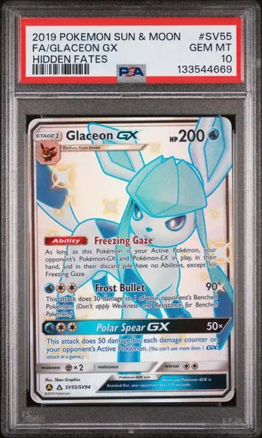 PSA 10 - 2019 POKEMON SUN & MOON HIDDEN FATES #SV55 FA/GLACEON GX HIDDEN FATES