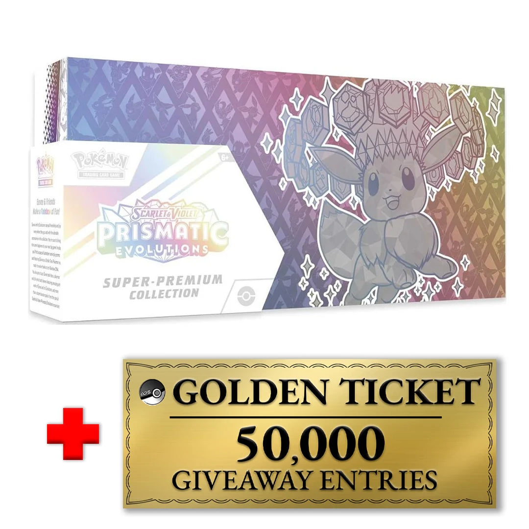 Prismatic Evolutions Super Premium Collection Box and Golden Ticket