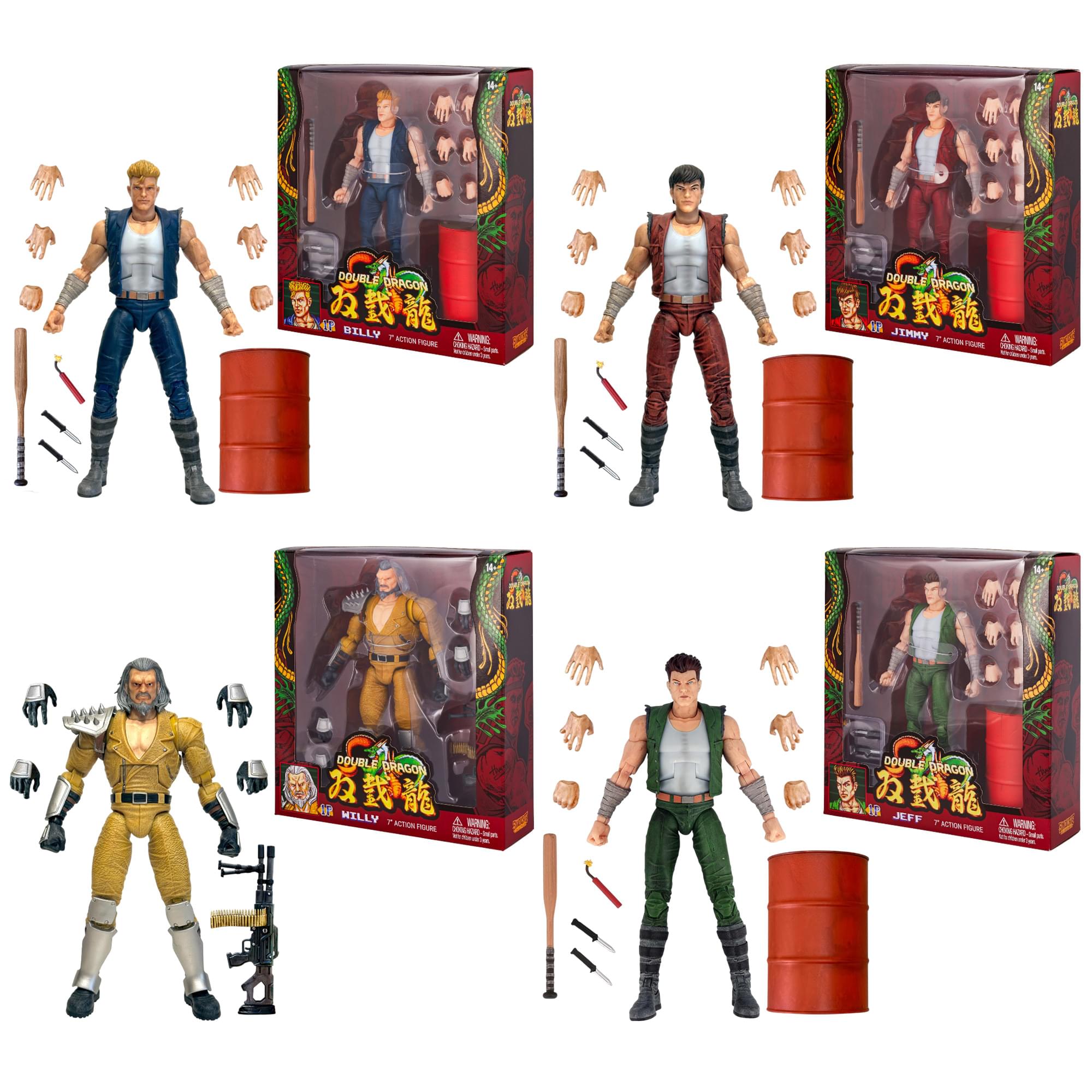 Double Dragon Deluxe Action Figure Set Of 4 | Billy, Jimmy, Willy, Jeff