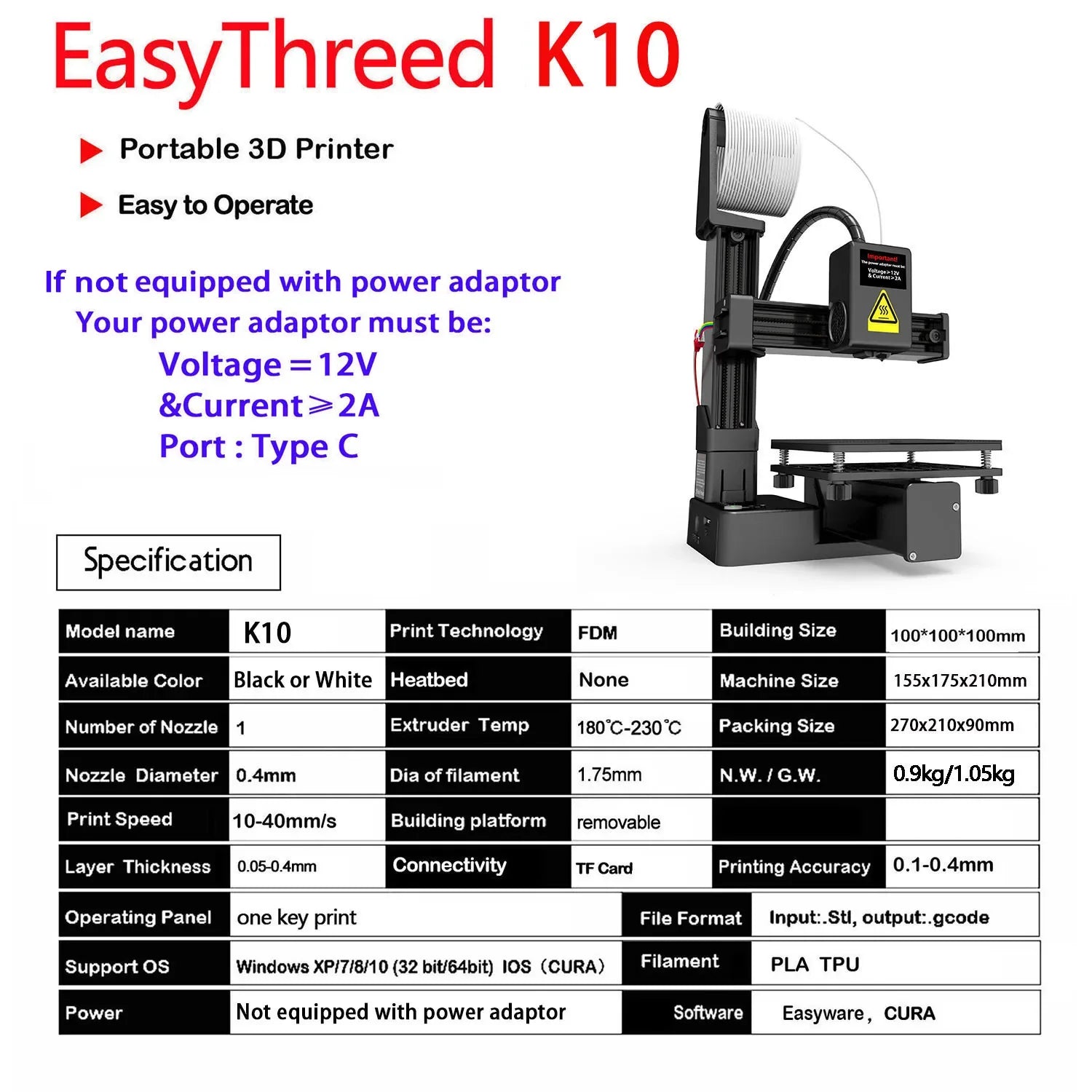 EasyThreed 3D Printer PLA TPU 1.75mm Filament