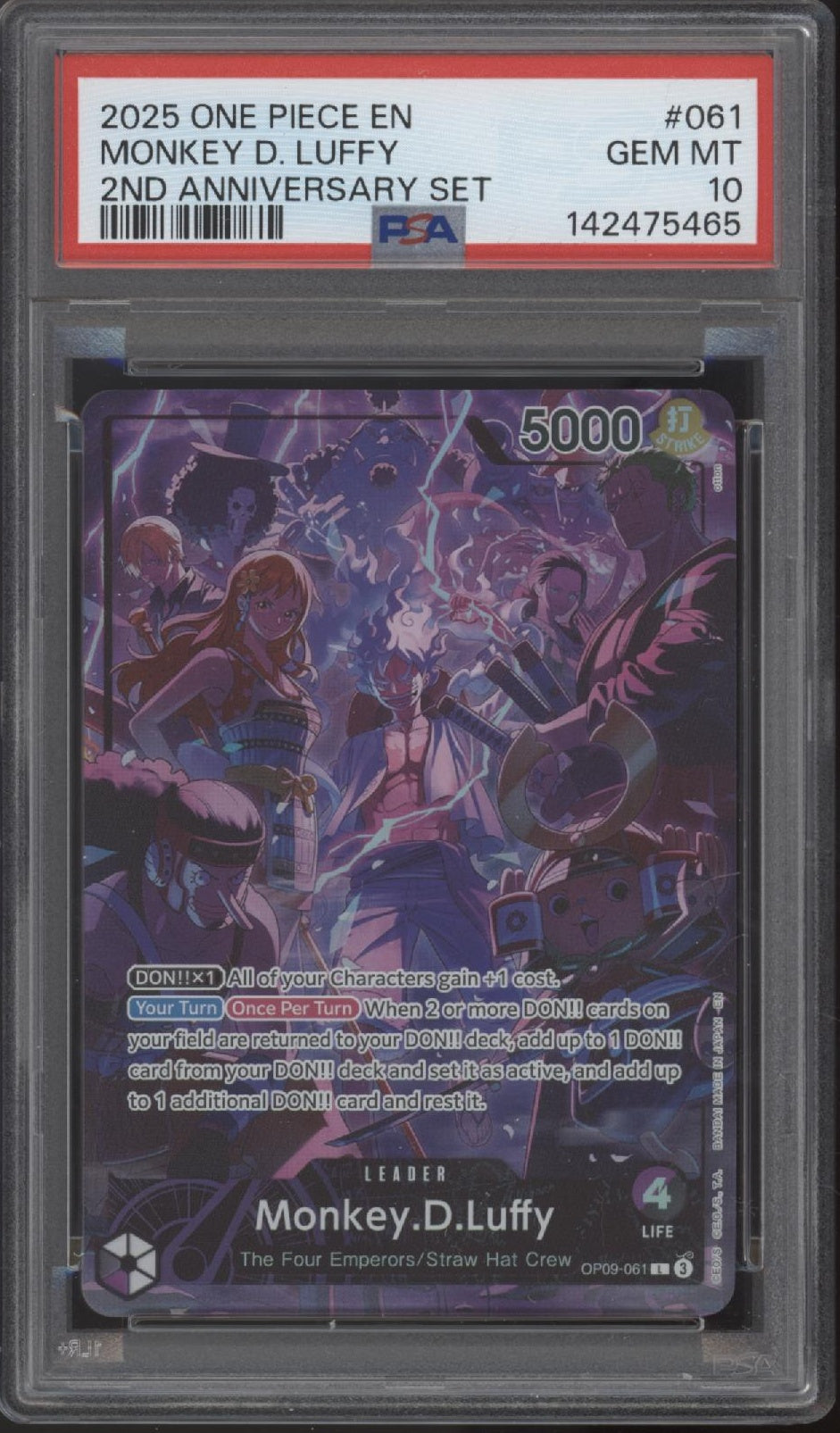 Monkey D Luffy One Piece Card Game 2nd Anniversary Set #061 PSA 10