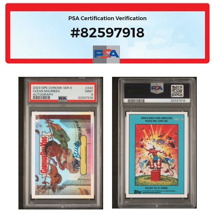2023 Garbage Pail Kids Chrome-Tom Bunk-Refractor Auto #242 #'d 10/50 PSA 9