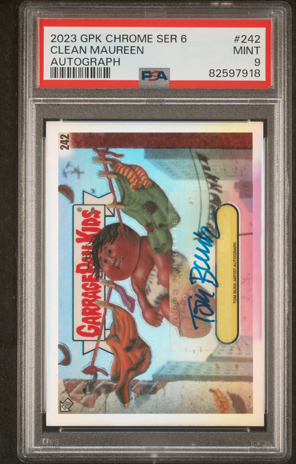 2023 Garbage Pail Kids Chrome-Tom Bunk-Refractor Auto #242 #'d 10/50 PSA 9