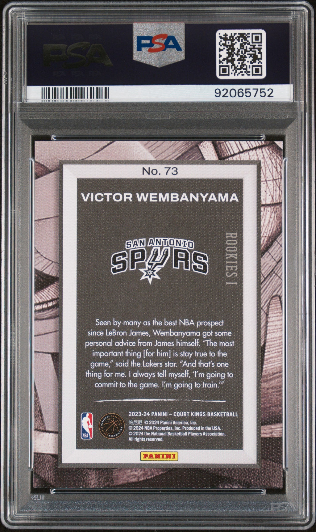 2023 Panini Court Kings - Victor Wembanyama - Rookies Level 1 - #73 - PSA Graded Card