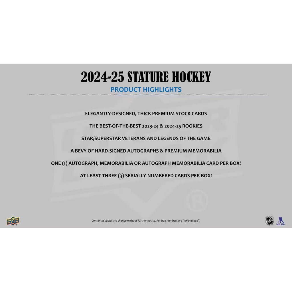 2024-2025 UPPER DECK STATURE HOCKEY