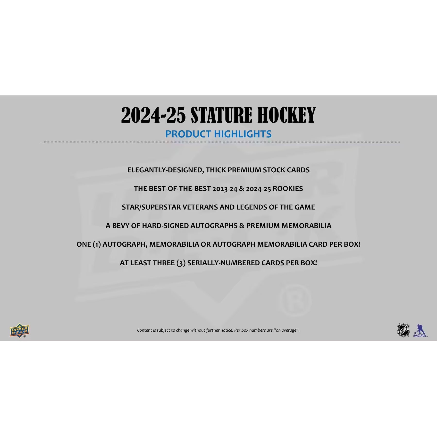 2024-2025 UPPER DECK STATURE HOCKEY
