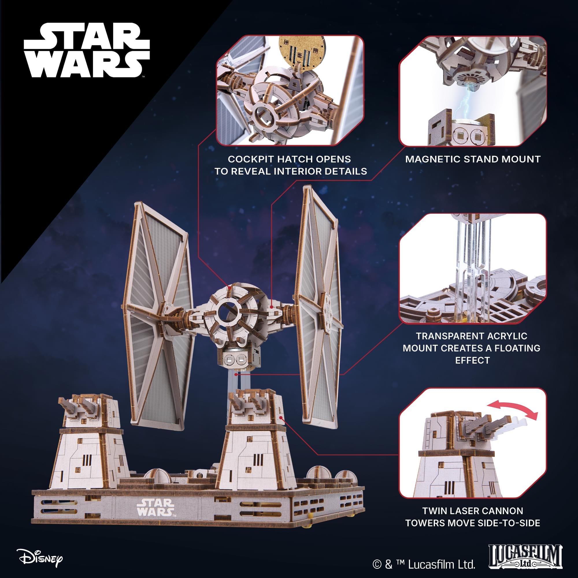 Star Wars TIE Fighter 3D Wooden Puzzle Mechanical Model Kit