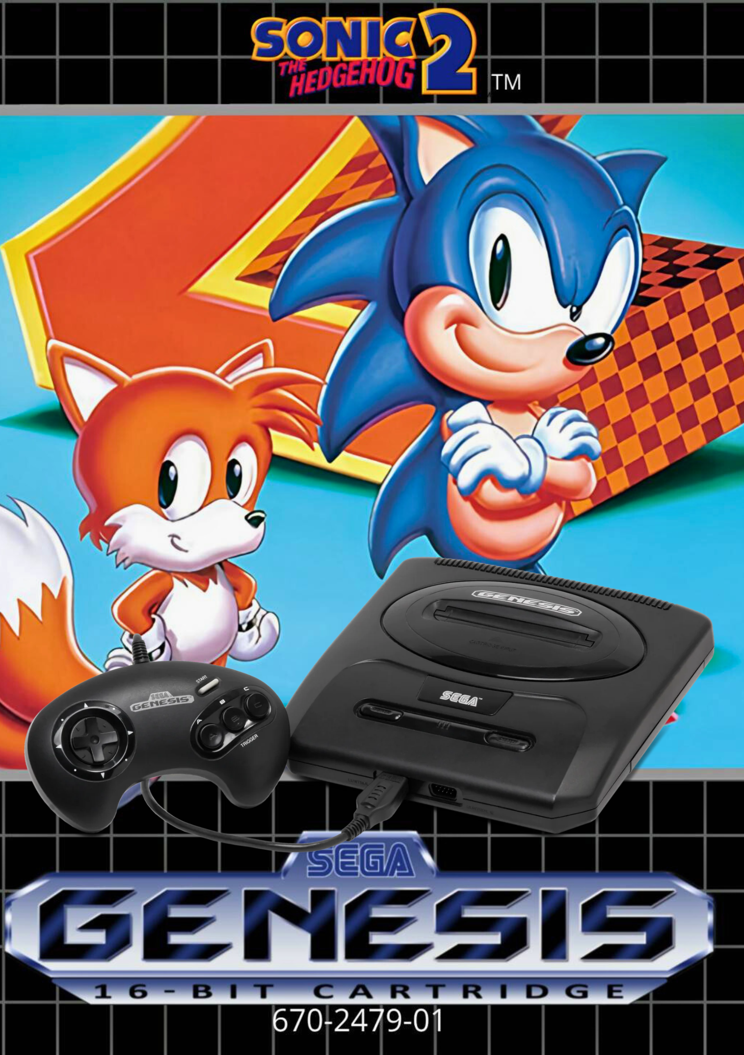 Sega Genesis Model 2 (Third Party Controller) and Sonic The Hedgehog 2 Console Bundle Pack