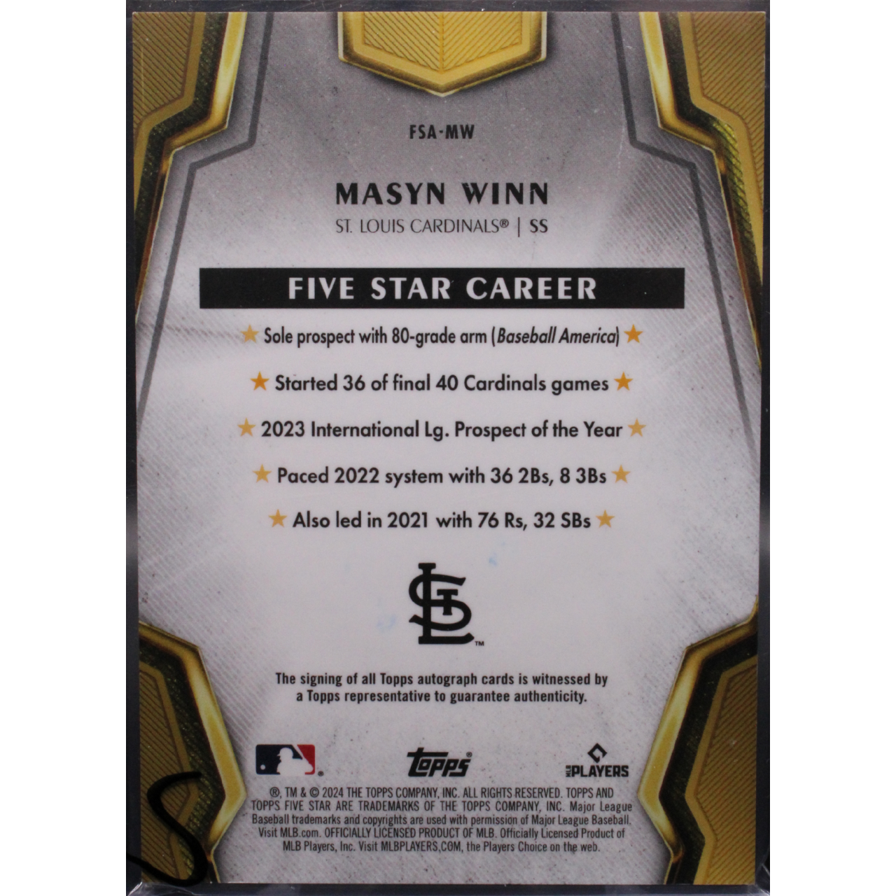 2024 Topps Five Star Baseball - Masyn Winn FSA-MW - Blue Auto /25