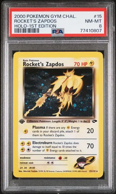 2000 POKEMON GYM CHALLENGE #15 ROCKET'S ZAPDOS HOLO-1ST EDITION PSA 7