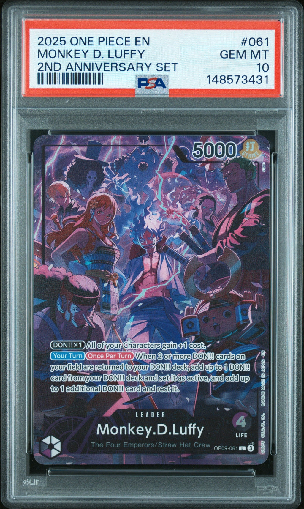 PSA GEM MT 10 Monkey D. Luffy [Englische Version 2. Jubiläums-Set] - 148573431
