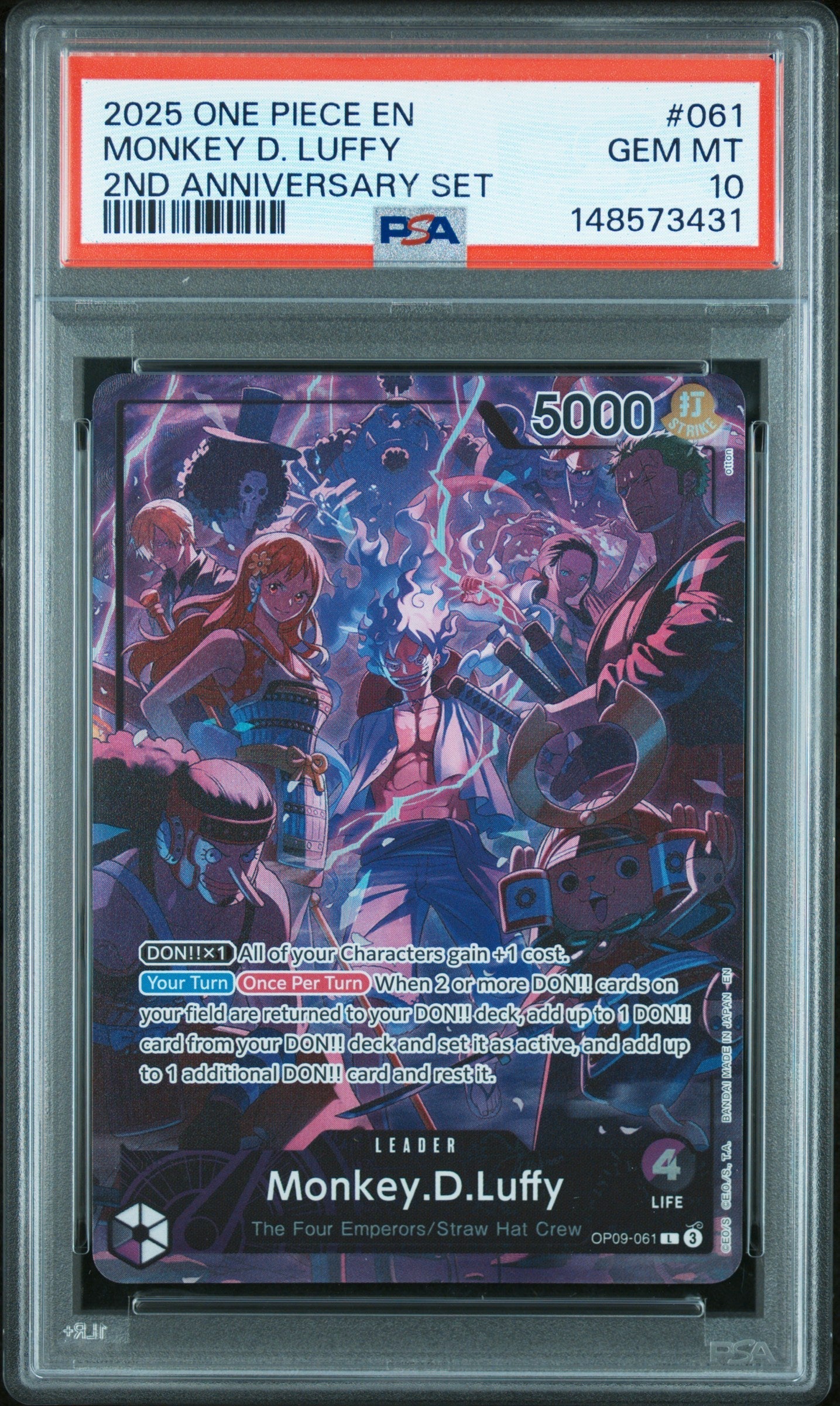 PSA GEM MT 10 Monkey D. Luffy [Englische Version 2. Jubiläums-Set] - 148573431