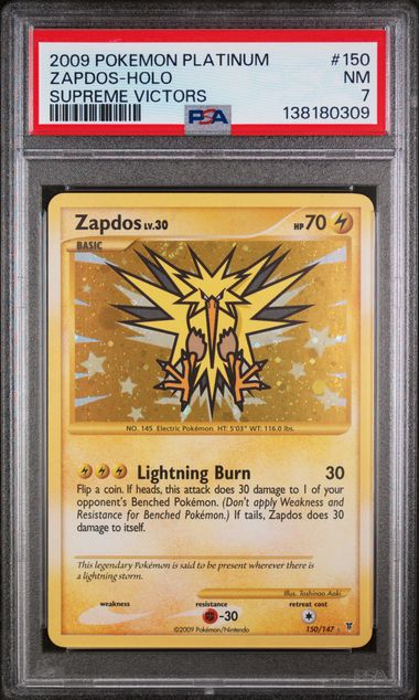 PSA 7 - 2009 POKEMON PLATINUM SUPREME VICTORS #150 ZAPDOS-HOLO SUPREME VICTORS