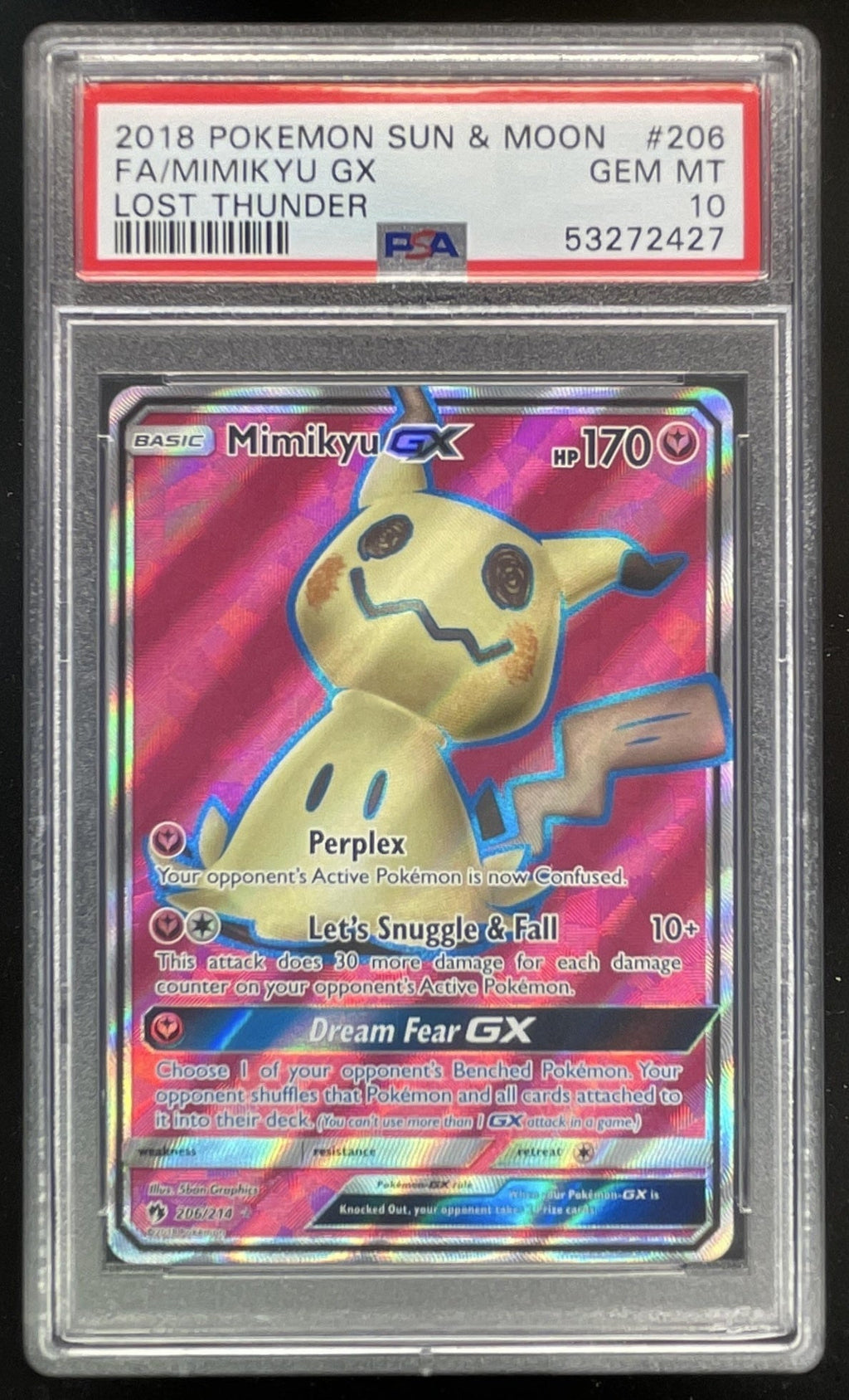 2018 Pokemon Sun & Moon Lost Thunder #206/214 Mimikyu PSA 10