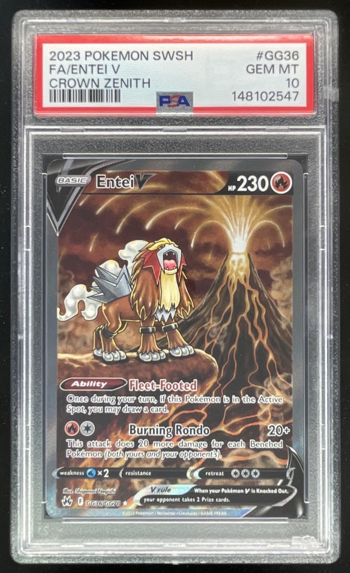 2023 Pokemon Sword & Shield Crown Zenith Galarian Gallery #GG36 Entei V PSA 10