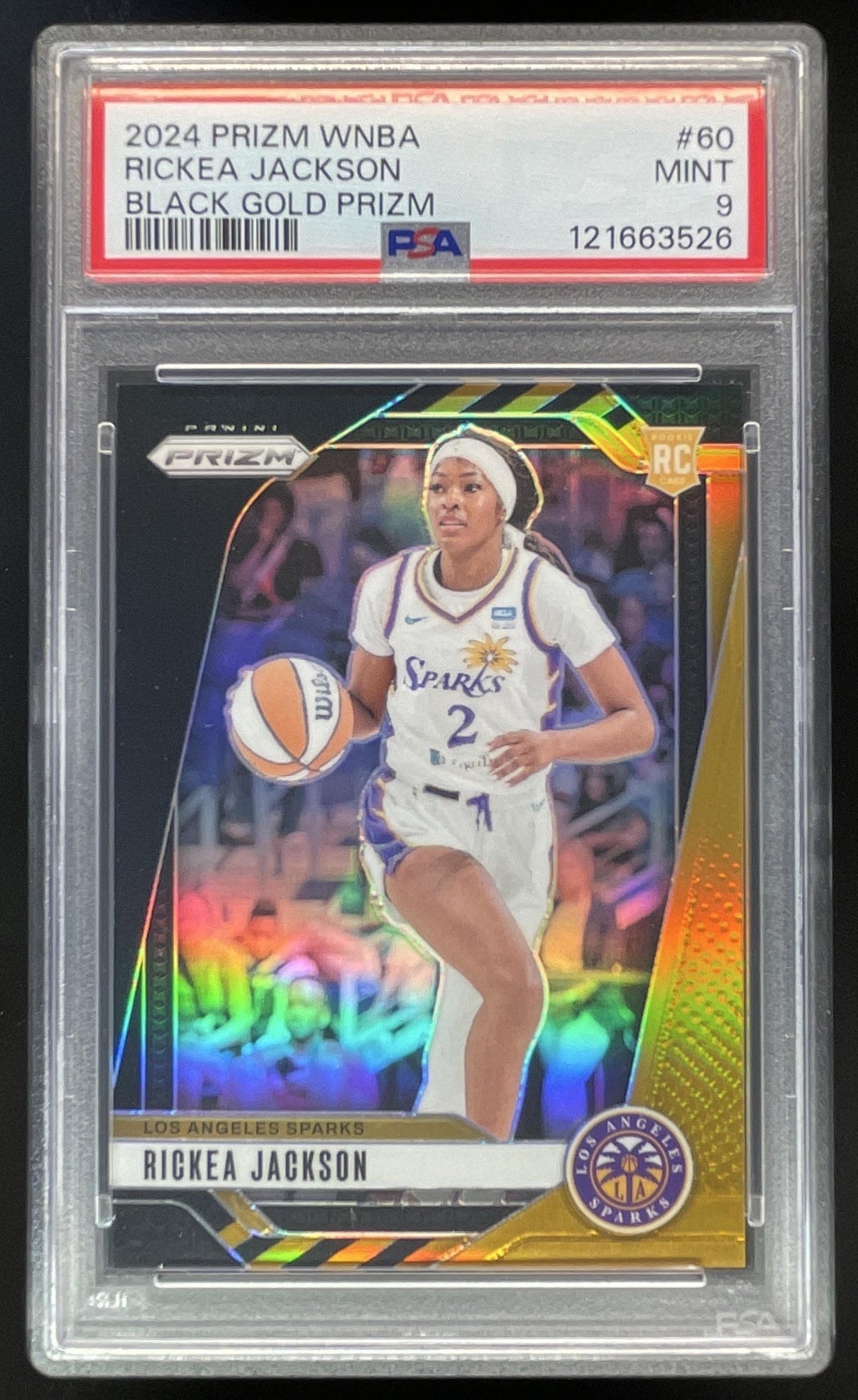 2024 Panini WNBA Prizm Black Gold Prizm #60 Rickea Jackson RC /5 PSA 9