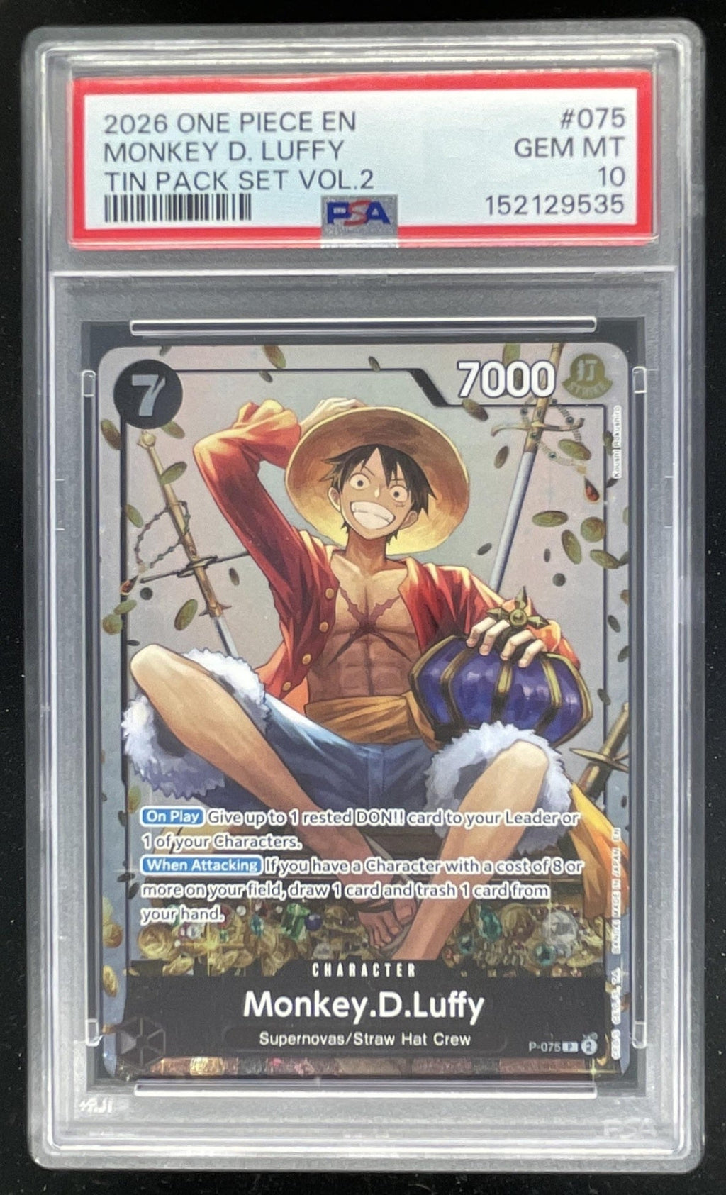 2026 One Piece EN Tin Pack Set Vol 2 #075 Monkey D Luffy PSA 10