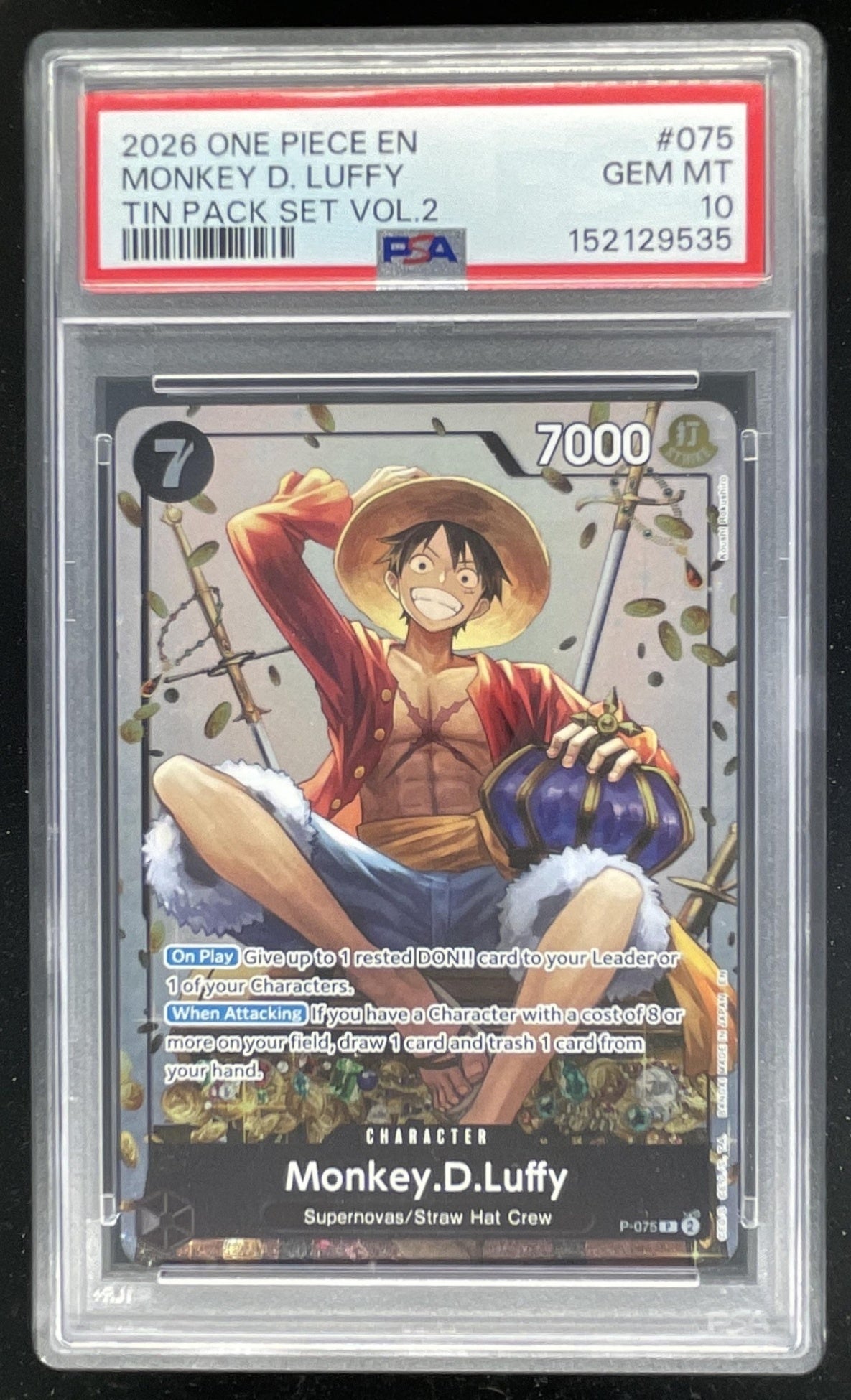 2026 One Piece EN Tin Pack Set Vol 2 #075 Monkey D Luffy PSA 10