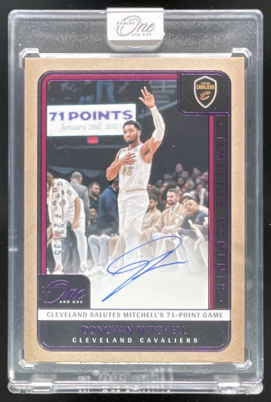 2024-25 Panini One and One Timeless Moments Purple #5 Donovan Mitchell Auto /35