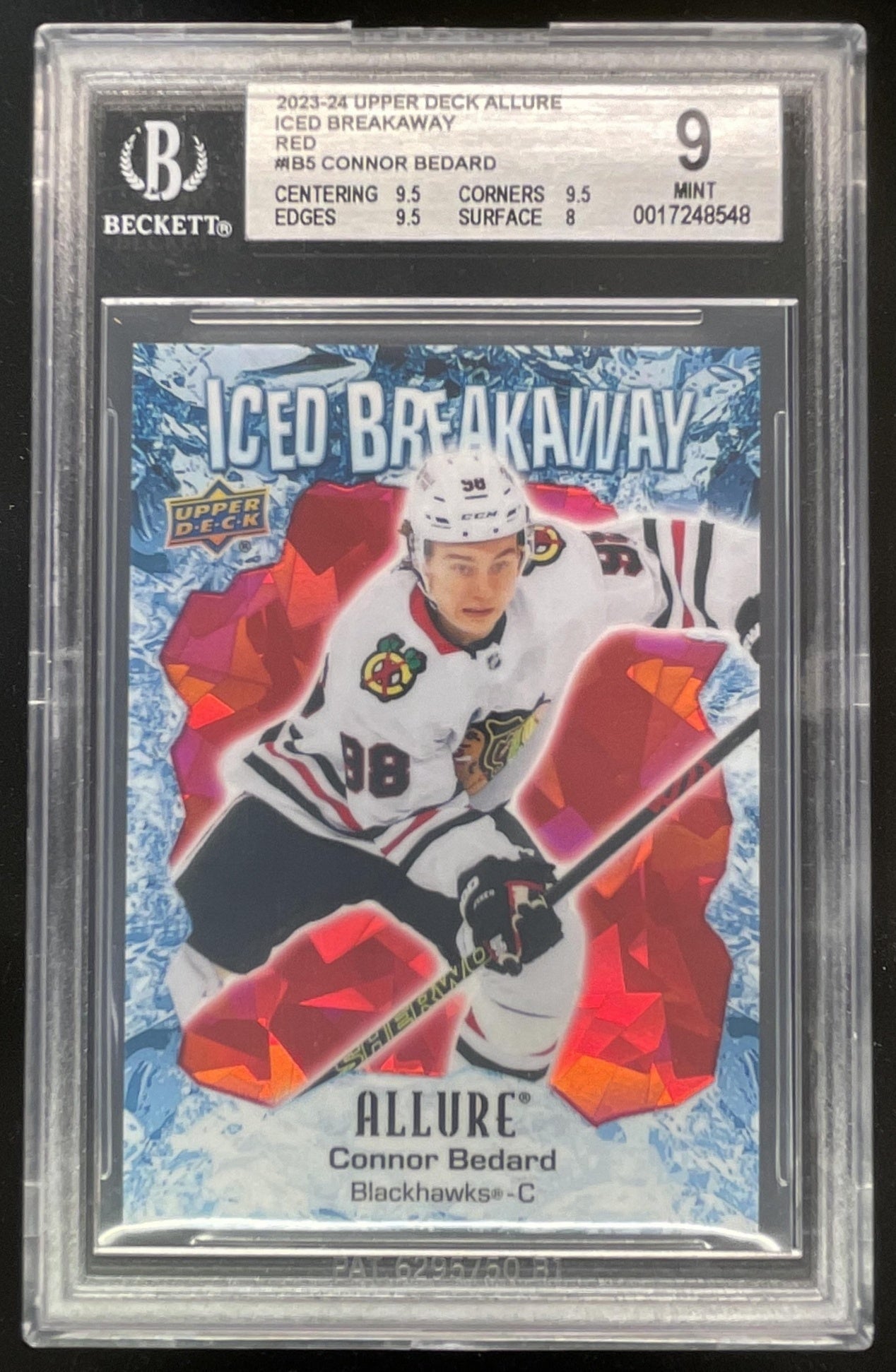2023-24 Upper Deck Allure Iced Breakaway Red #IB-5 Connor Bedard RC /99 BGS 9