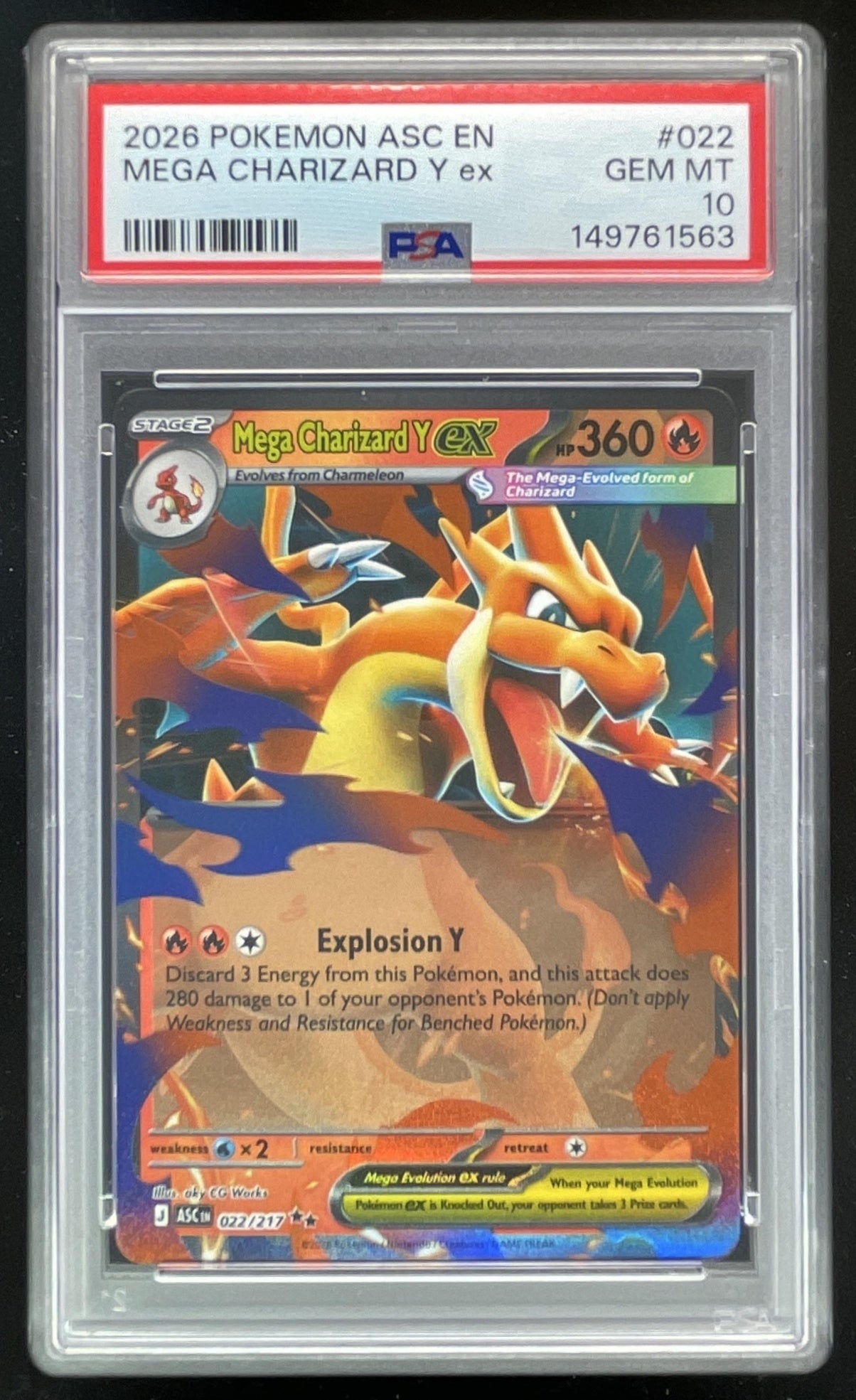 2026 Pokemon Ascended Heroes #022/217 Mega Charizard Y ex Double Rare PSA 10