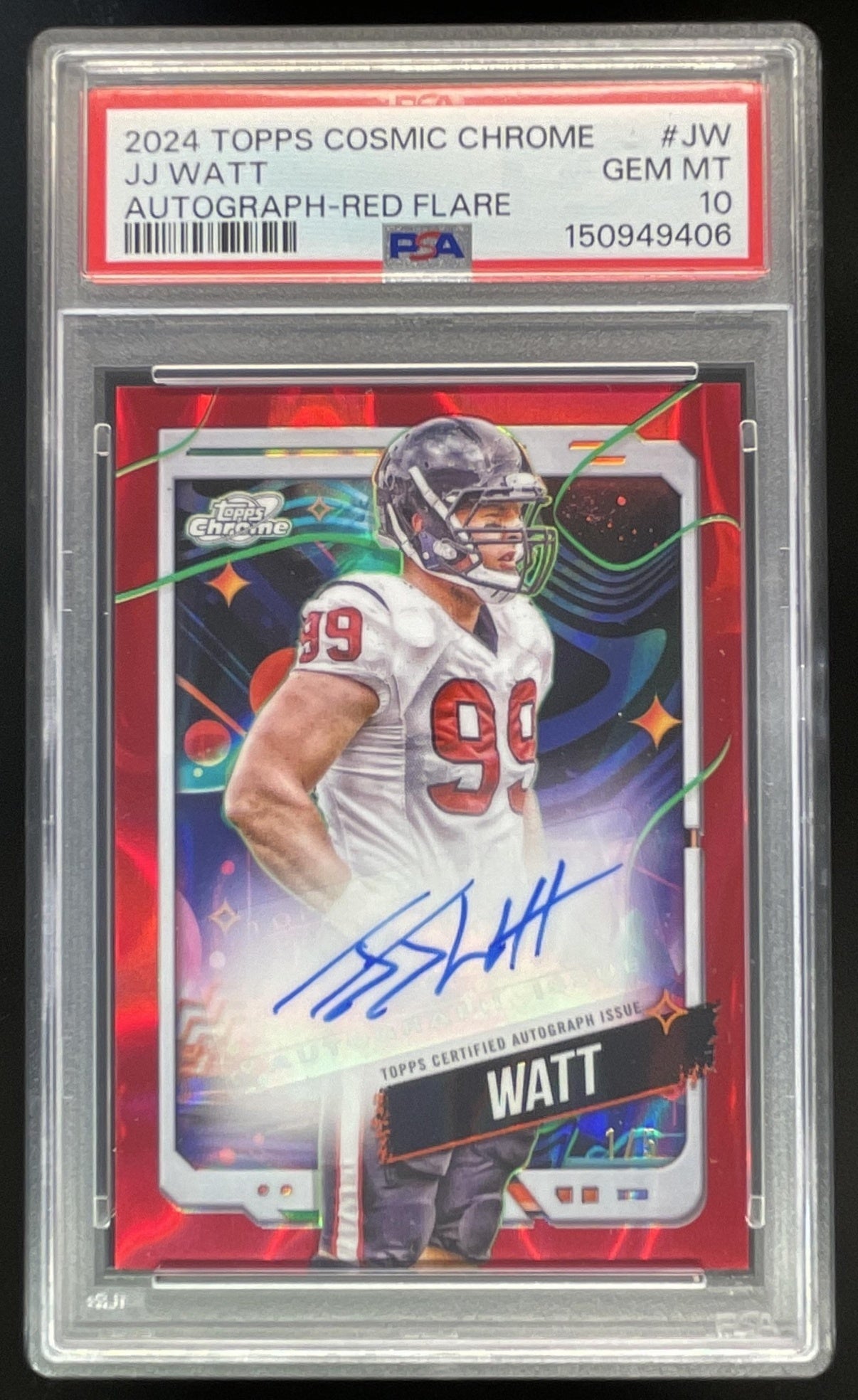 2024 Topps Cosmic Chrome Cosmic Chrome Red Flare s #JW J.J. Watt Auto /5 PSA 10