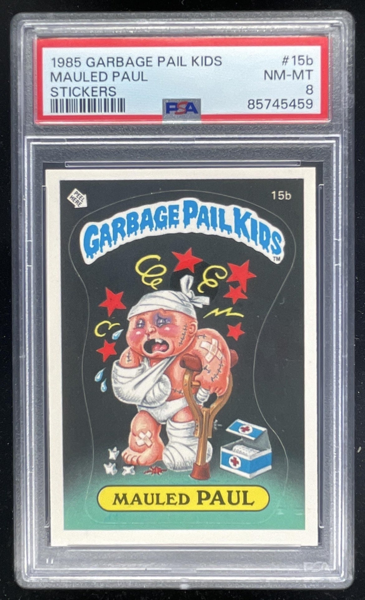1985 Topps Garbage Pail Kids Stickers #15b Mauled Paul PSA 8