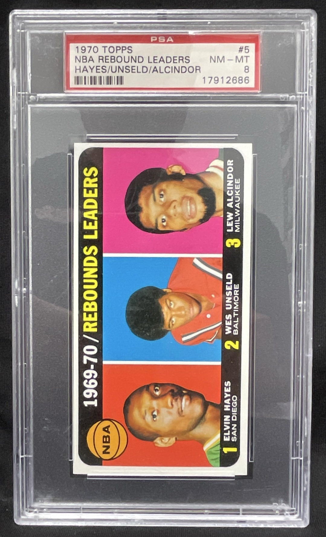 1970-71 Topps #5 Elvin Hayes Wes Unseld Lew Alcindor League Leaders PSA 8