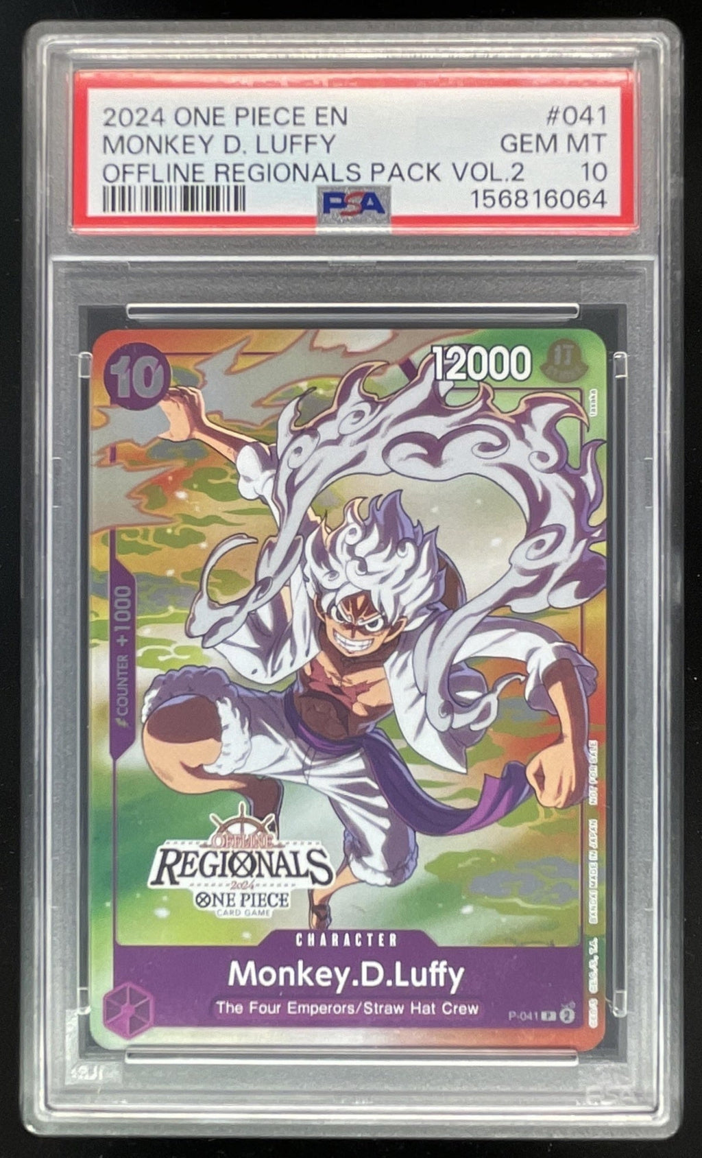 2024 One Piece EN Offline Regionals Pack Vol 2 #041 Monkey D Luffy PSA 10