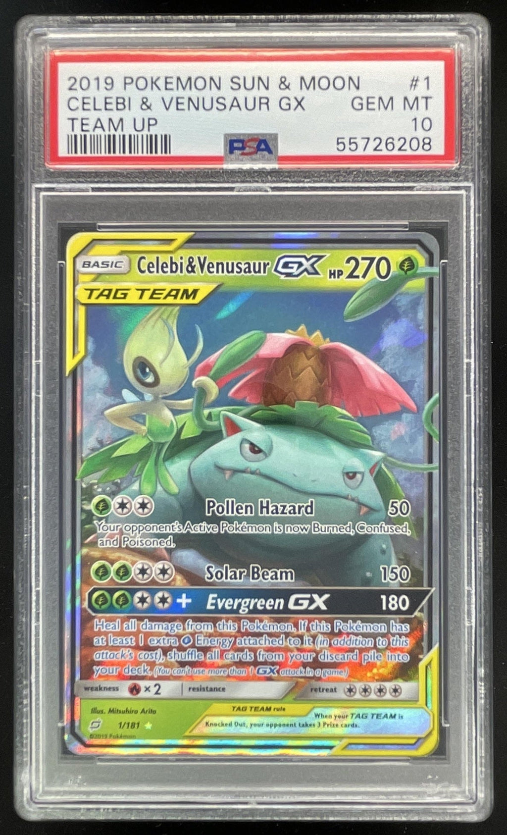 2019 Pokemon Sun & Moon Team Up #1/181 Celebi & Venusaur Holo PSA 10