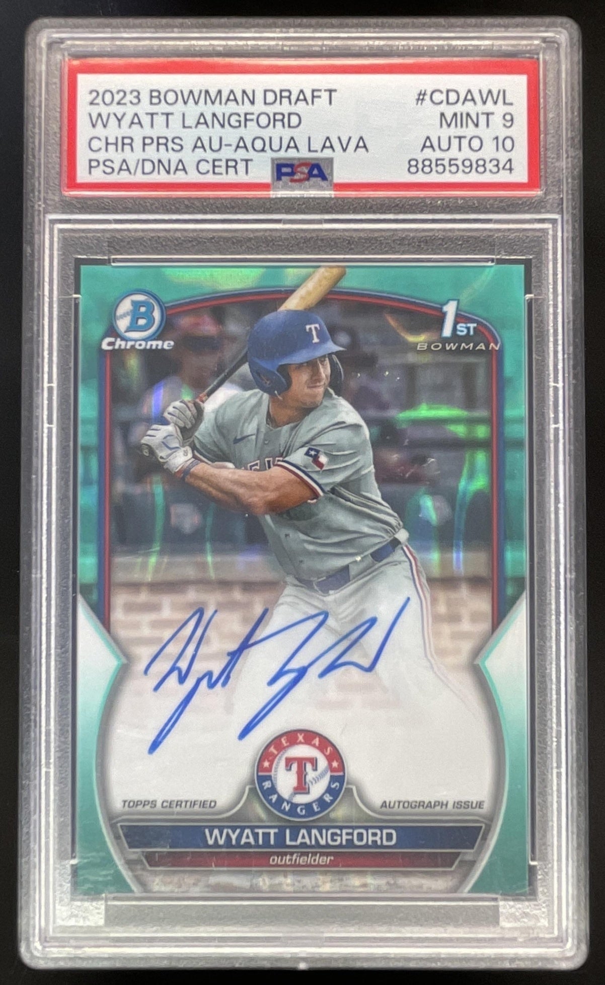 2023 Bowman Draft Chrome Aqua Lava  #CDA-WL Wyatt Langford RC Auto /199 PSA 9