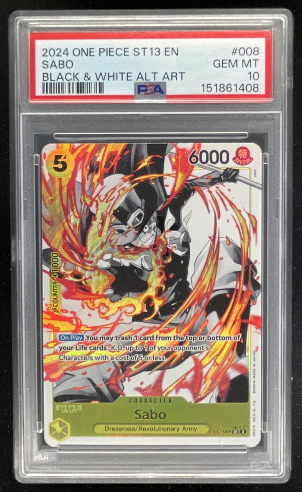 2024 One Piece ST13 EN #008 Sabo Black & White Alt Art PSA 10