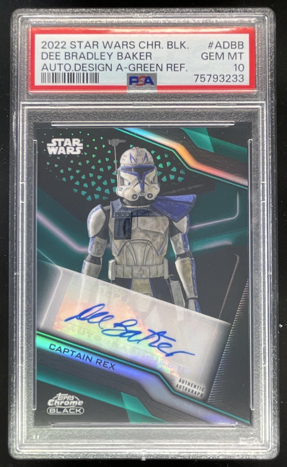2022 Topps Chrome Black Star Wars Green #A-DBB Dee Bradley Baker Auto /99 PSA 10