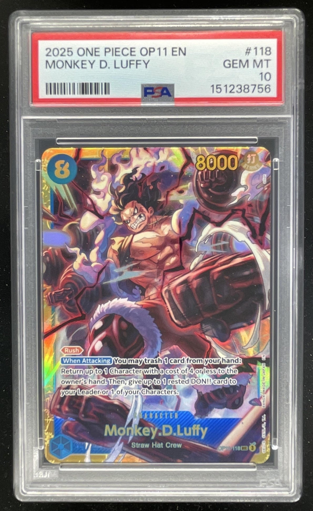 2025 One Piece OP11 EN #118 Monkey D Luffy PSA 10