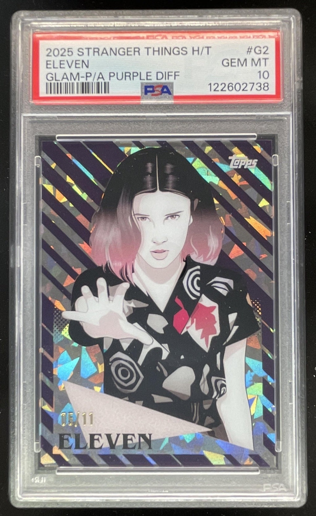 2025 Topps High Tek Stranger Things Glam Purple #G2 Eleven /11 PSA 10