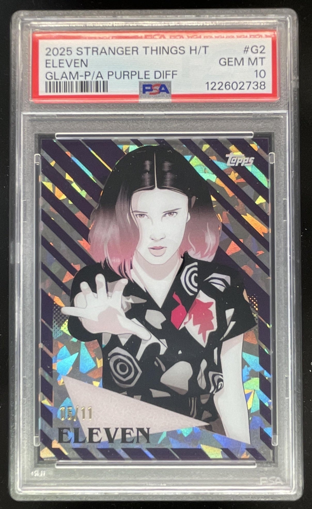 2025 Topps High Tek Stranger Things Glam Purple #G2 Eleven /11 PSA 10