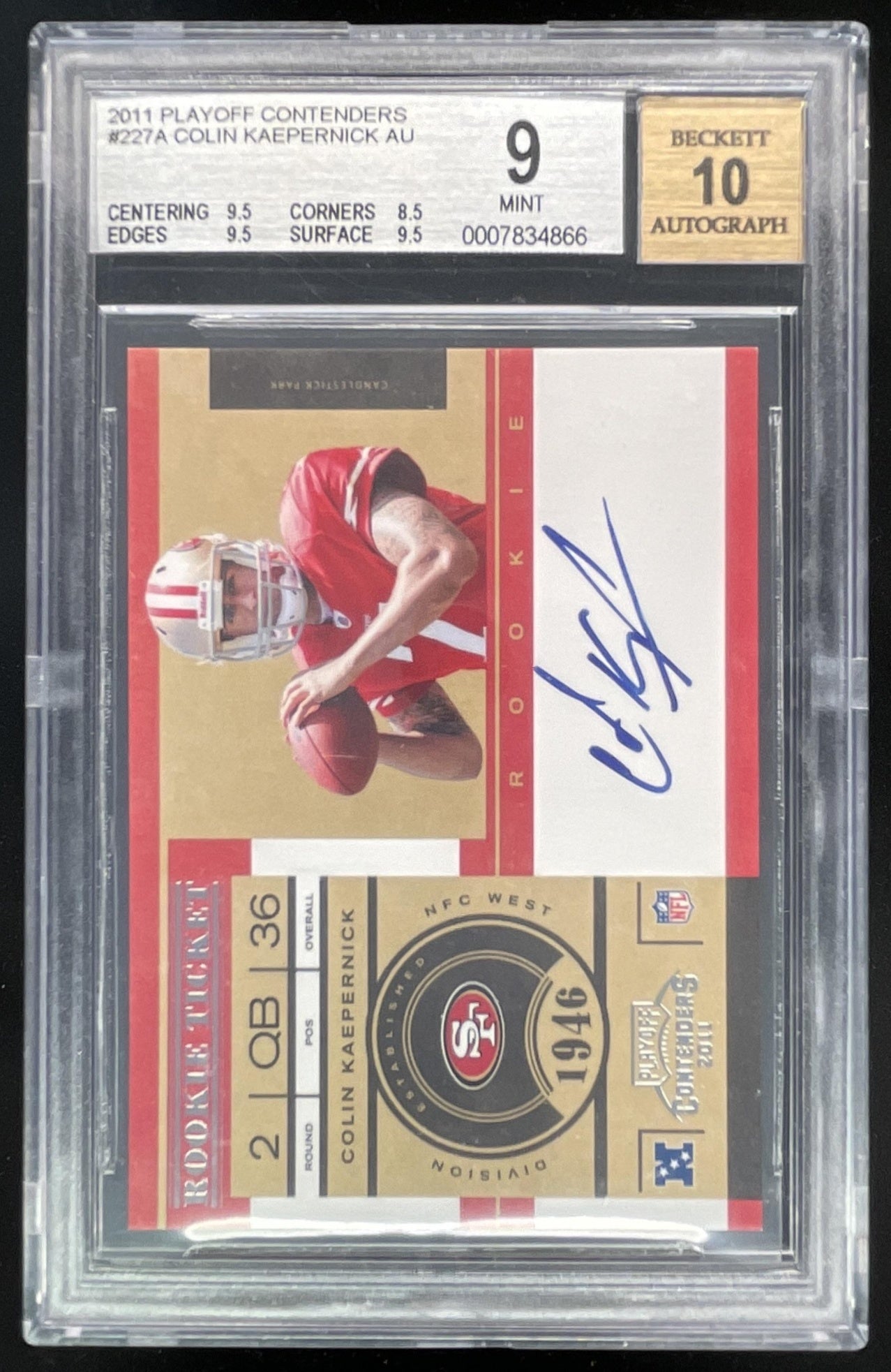 2011 Panini Playoff Contenders #227 Colin Kaepernick RC Auto BGS 9