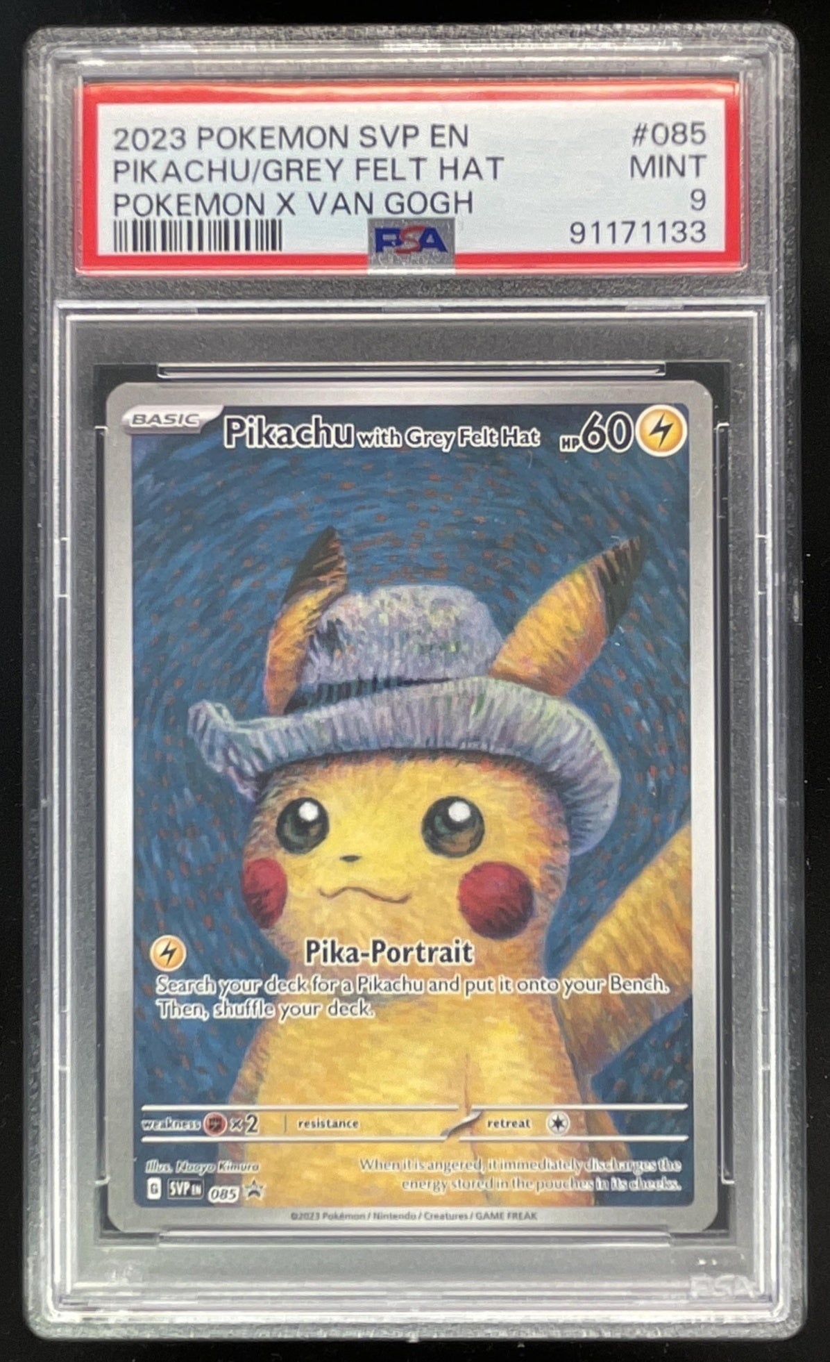 2023 Pokemon SVP EN #085 Pikachu Grey Felt Hat Van Gogh PSA 9