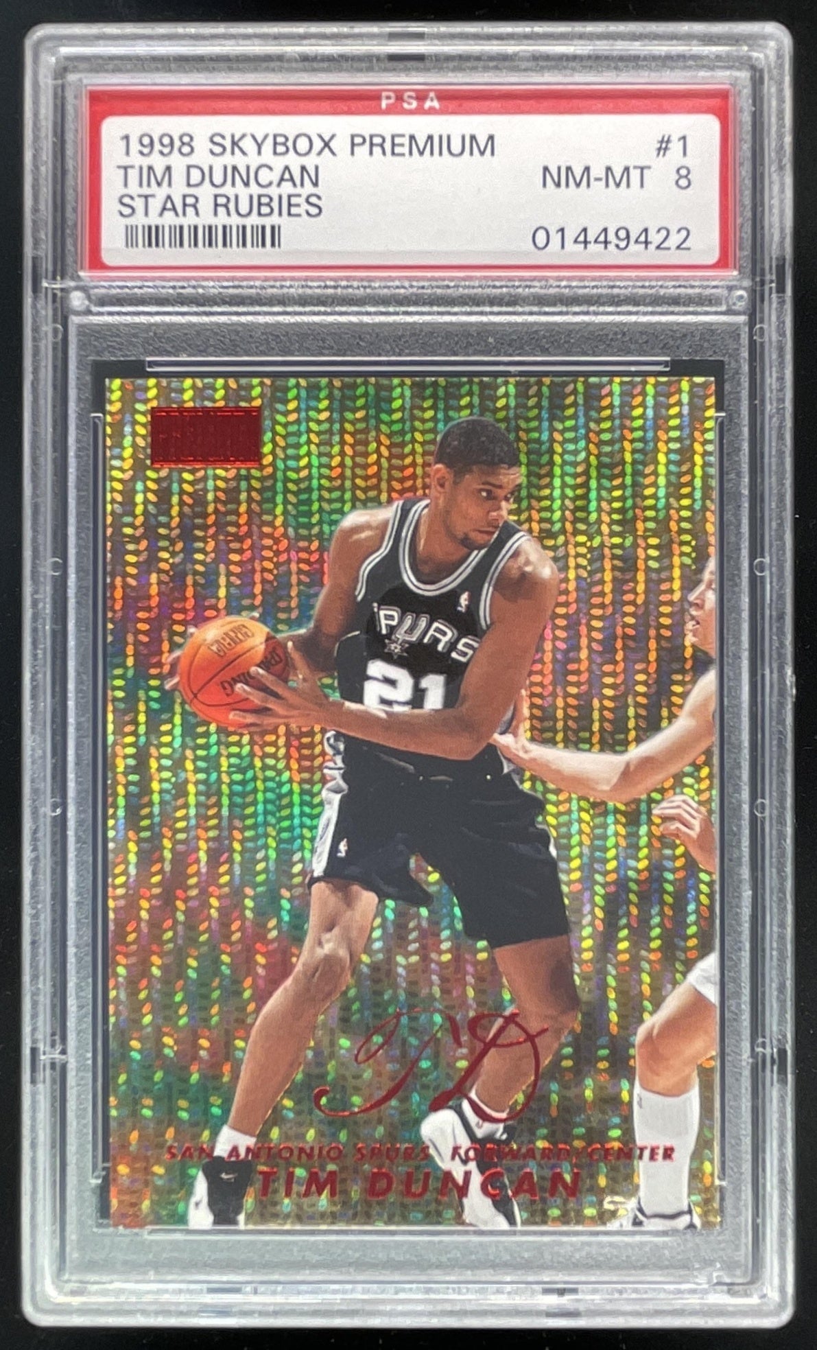 1998-99 Skybox x Premium Star Rubies #1 Tim Duncan /50 PSA 8
