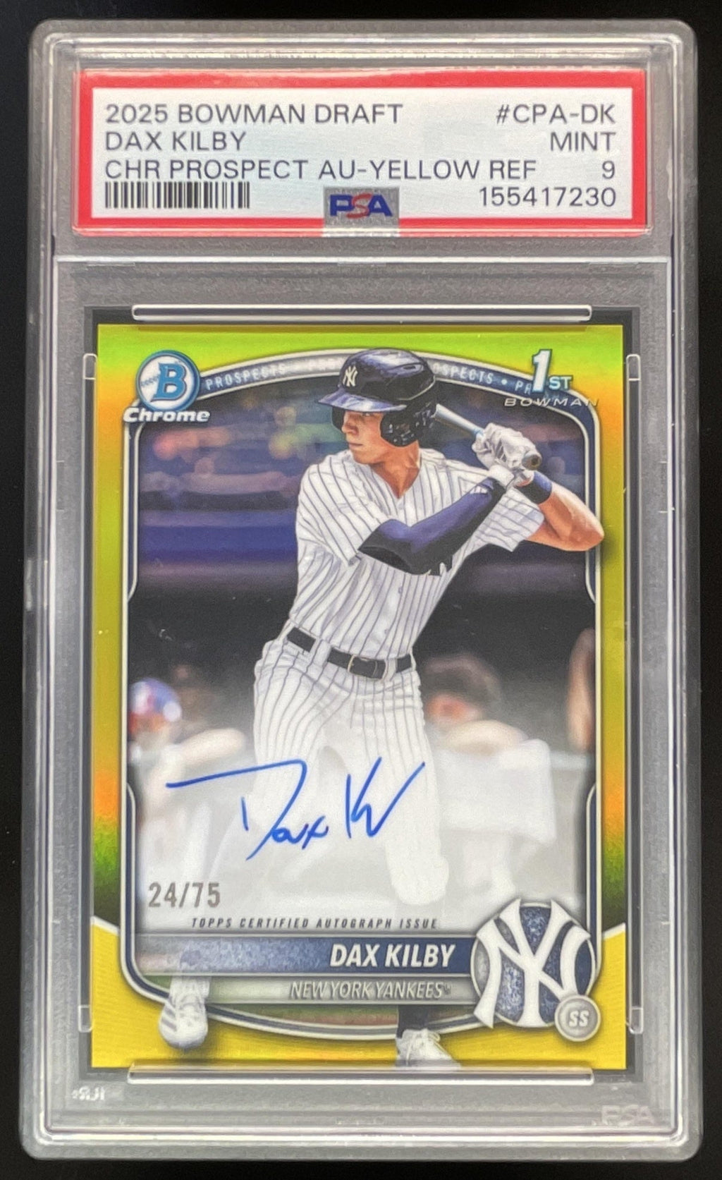 2025 Bowman Draft Chrome Yellow  #CPA-DK Dax Kilby RC Auto /75 PSA 9