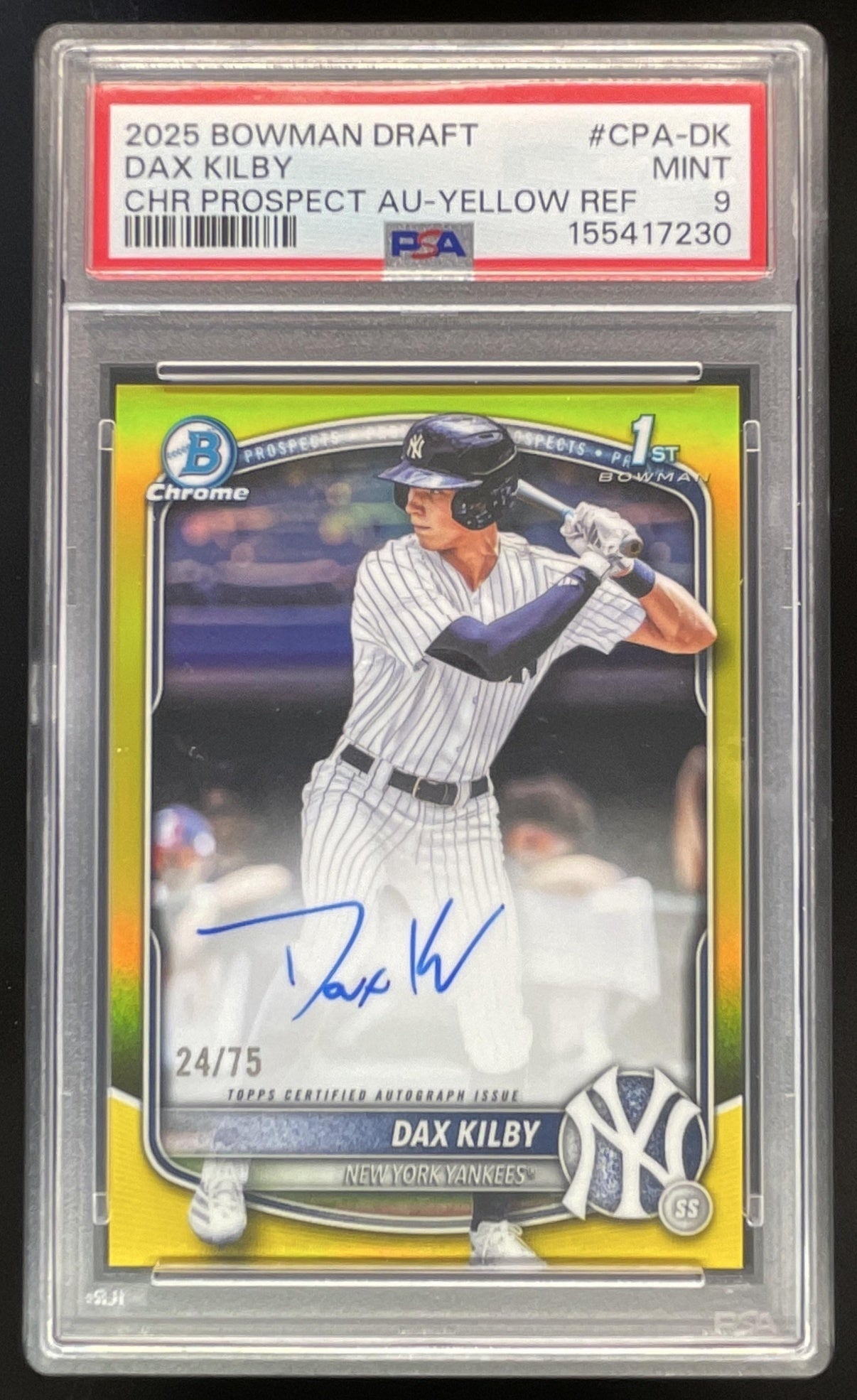 2025 Bowman Draft Chrome Yellow  #CPA-DK Dax Kilby RC Auto /75 PSA 9