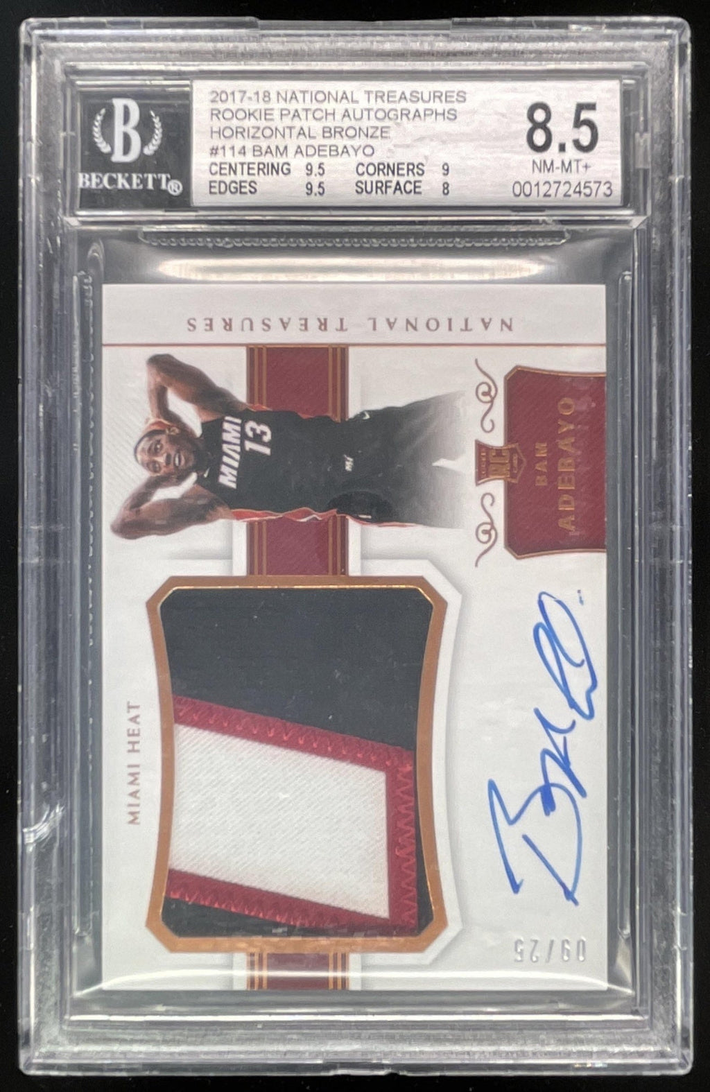 2017 National Treasures Rookie Patch Auto Bronze #114 Bam Adebayo RC /99 BGS 8.5