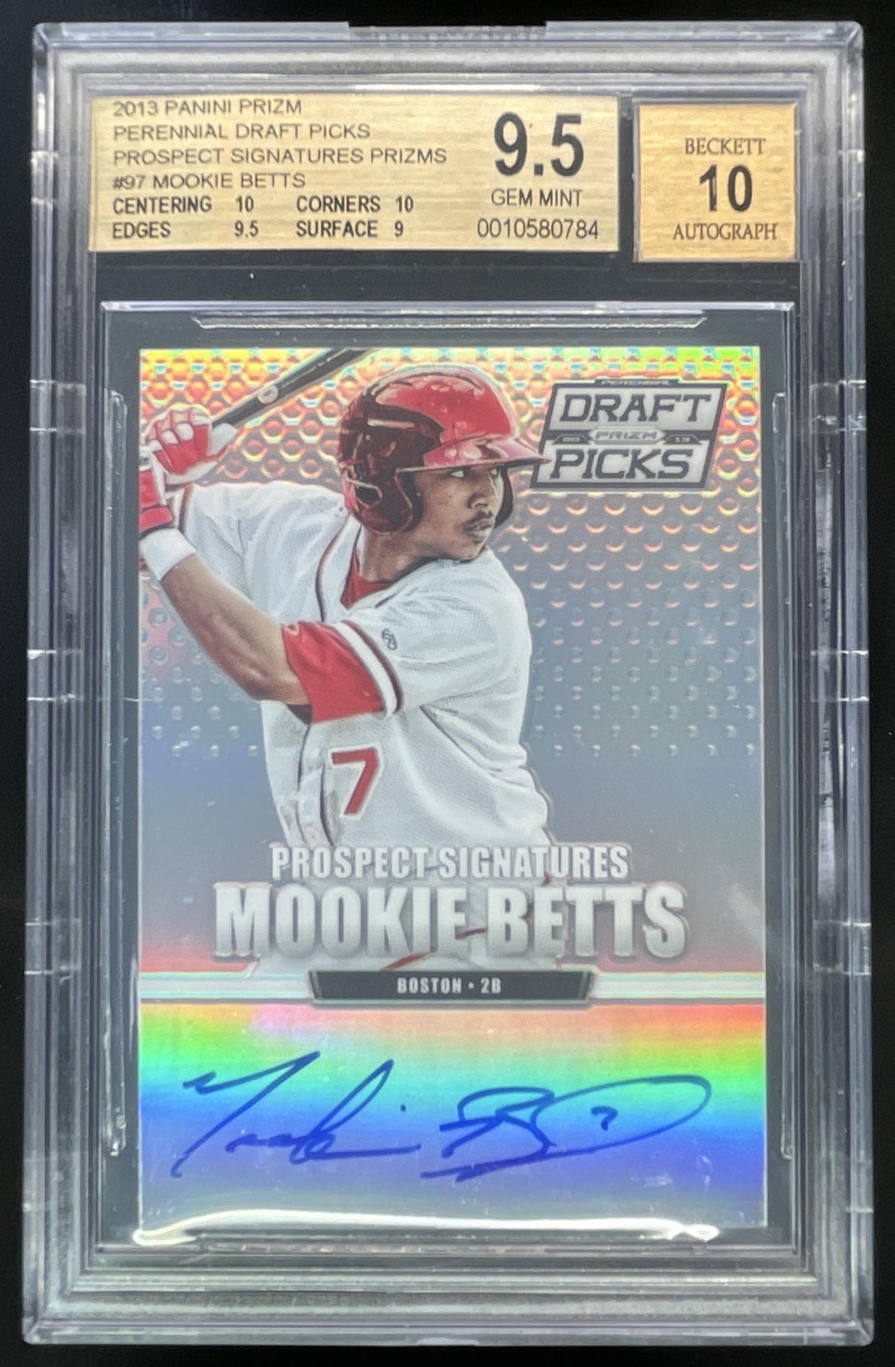 2013 Prizm Perennial Draft Picks Prospect Prizms #97 Mookie Betts Auto BGS 9.5