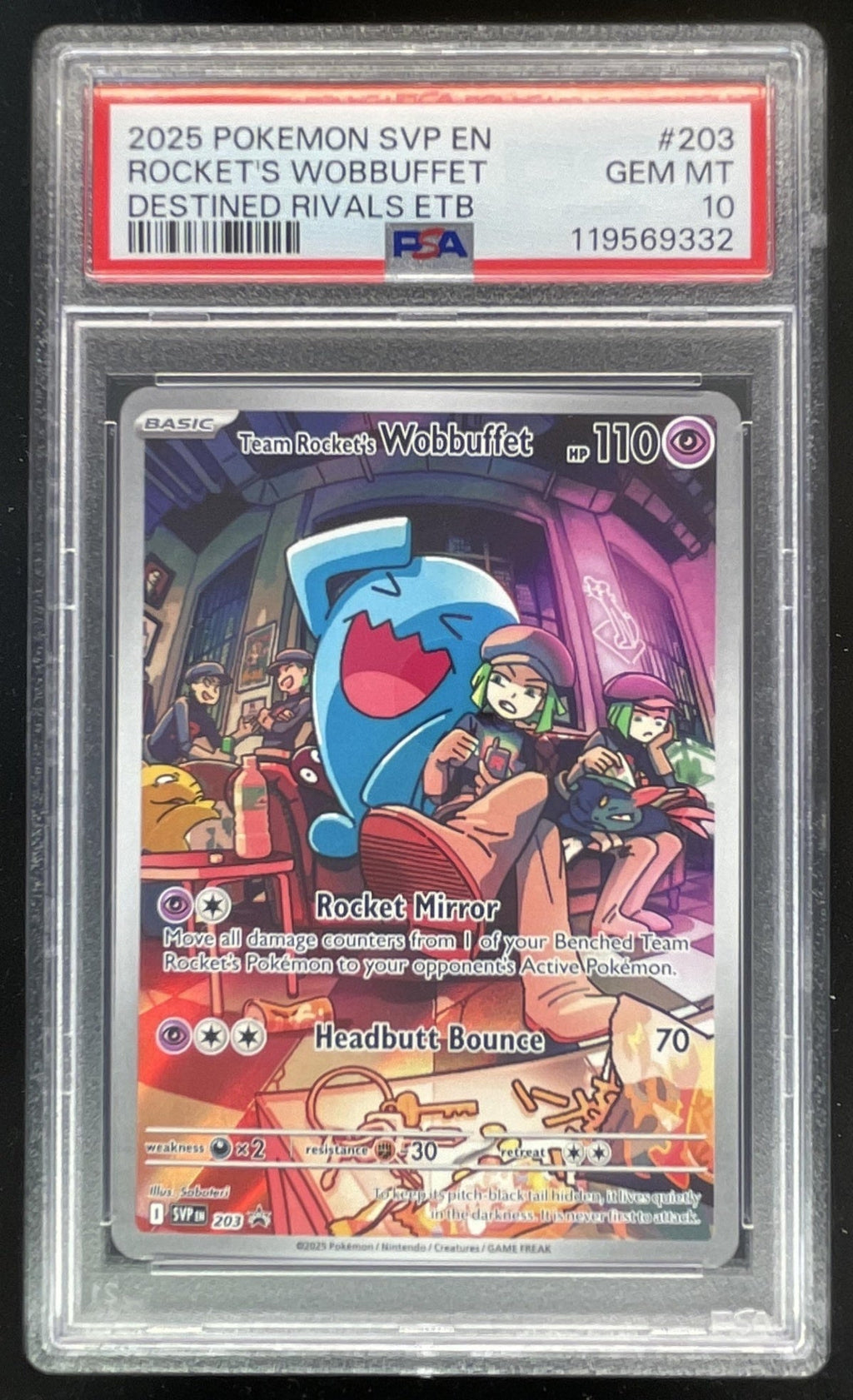 2025 Pokemon SV Black Star Promos Promos #203 Team Rocket's Wobbuffet PSA 10