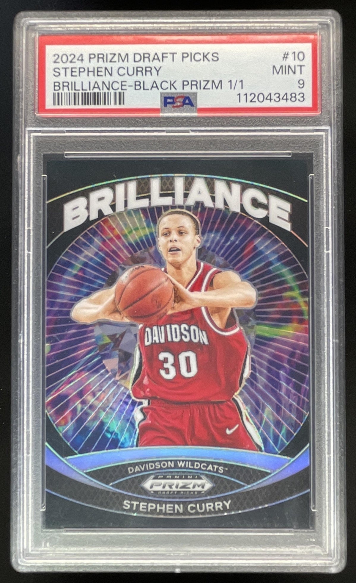 2024 Prizm Draft Picks Collegiate Brilliance Black #10 Stephen Curry 1/1 PSA 9