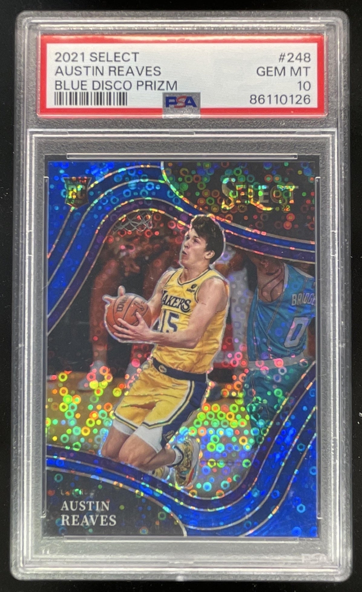 2021-22 Select Blue Disco Prizms #248 Austin Reaves RC Courtside /25 PSA 10