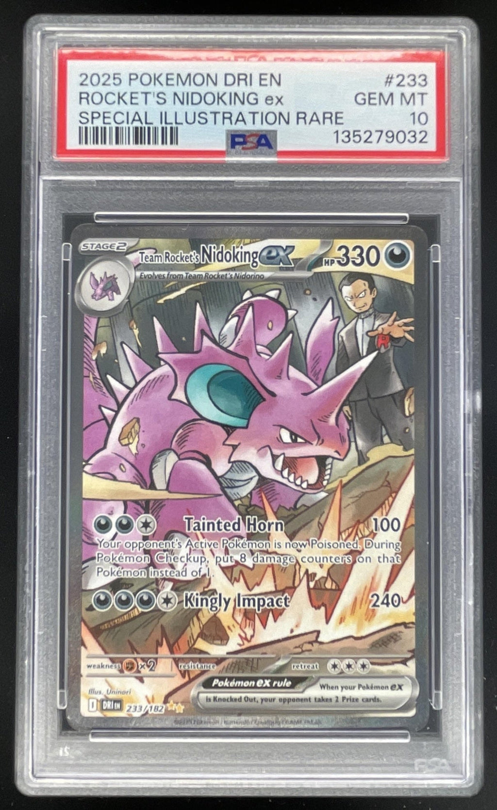 2025 Pokemon Destined Rivals #233/182 Team Rocket's Nidoking ex PSA 10