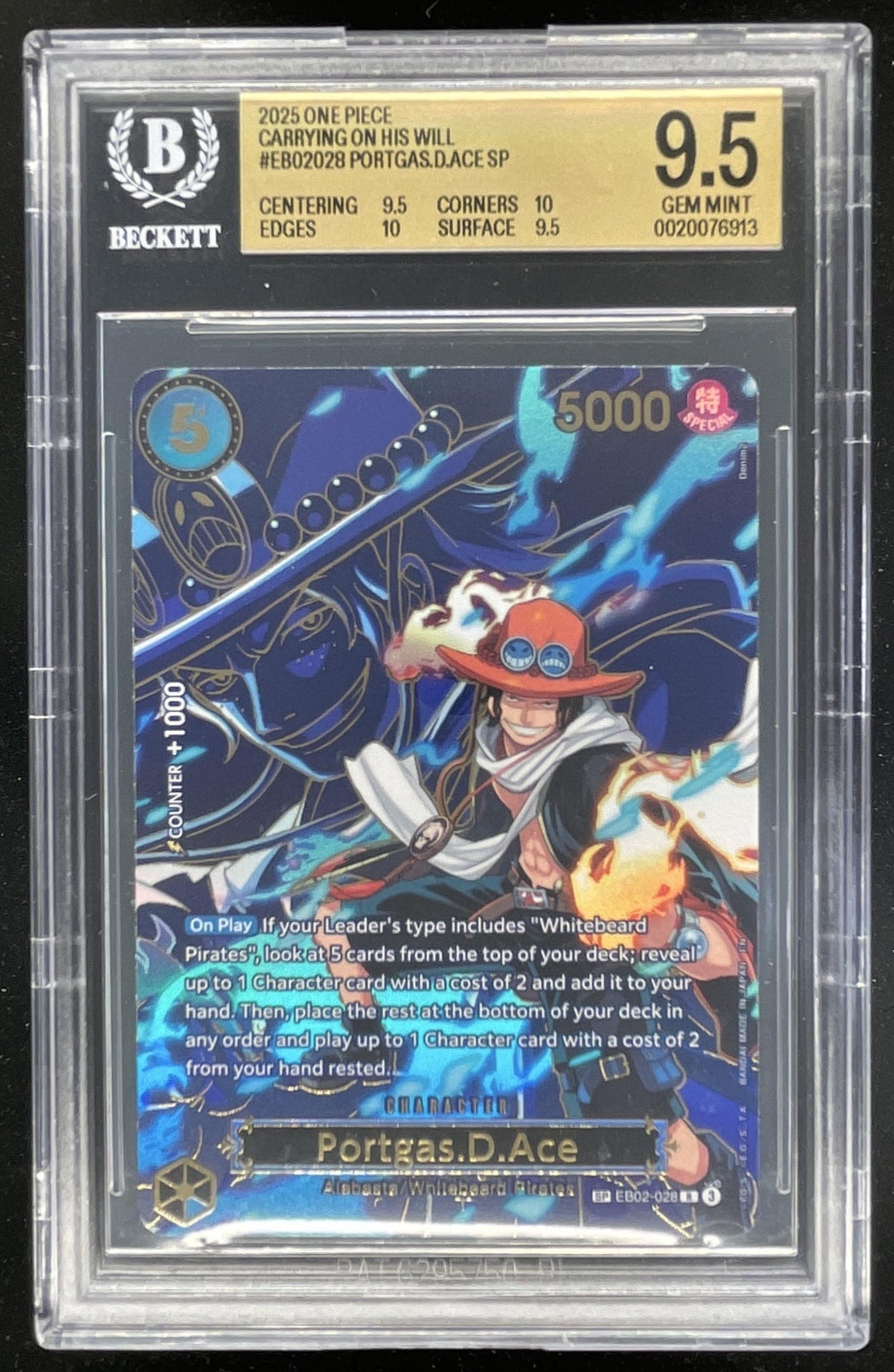 2025 One Piece Carrying On His Will #EB02028 Portgas D Ace SP BGS 9.5