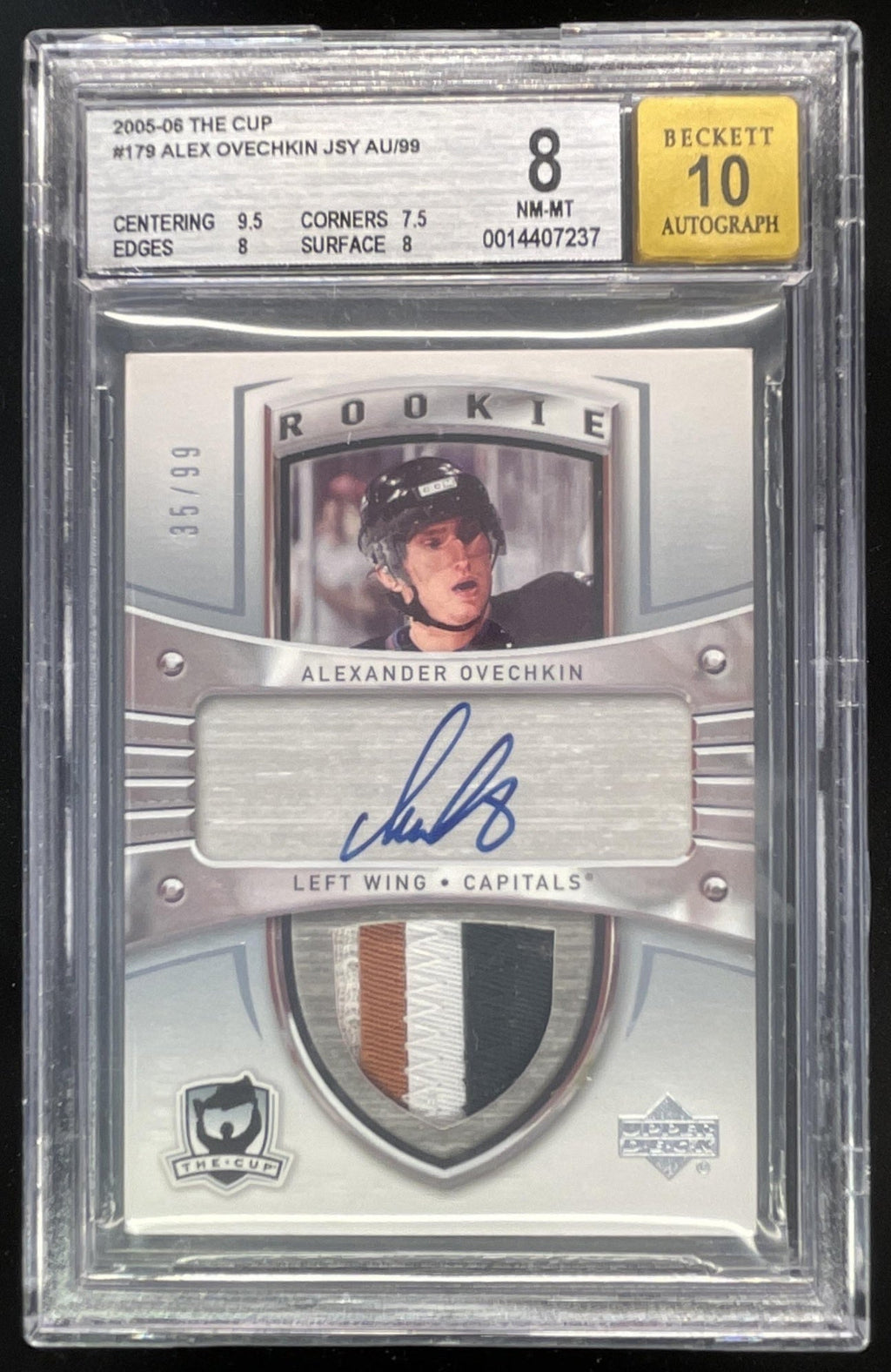 2005-06 The Cup Rookie Patch Autograph #179 Alex Ovechkin RC Auto /99 BGS 8