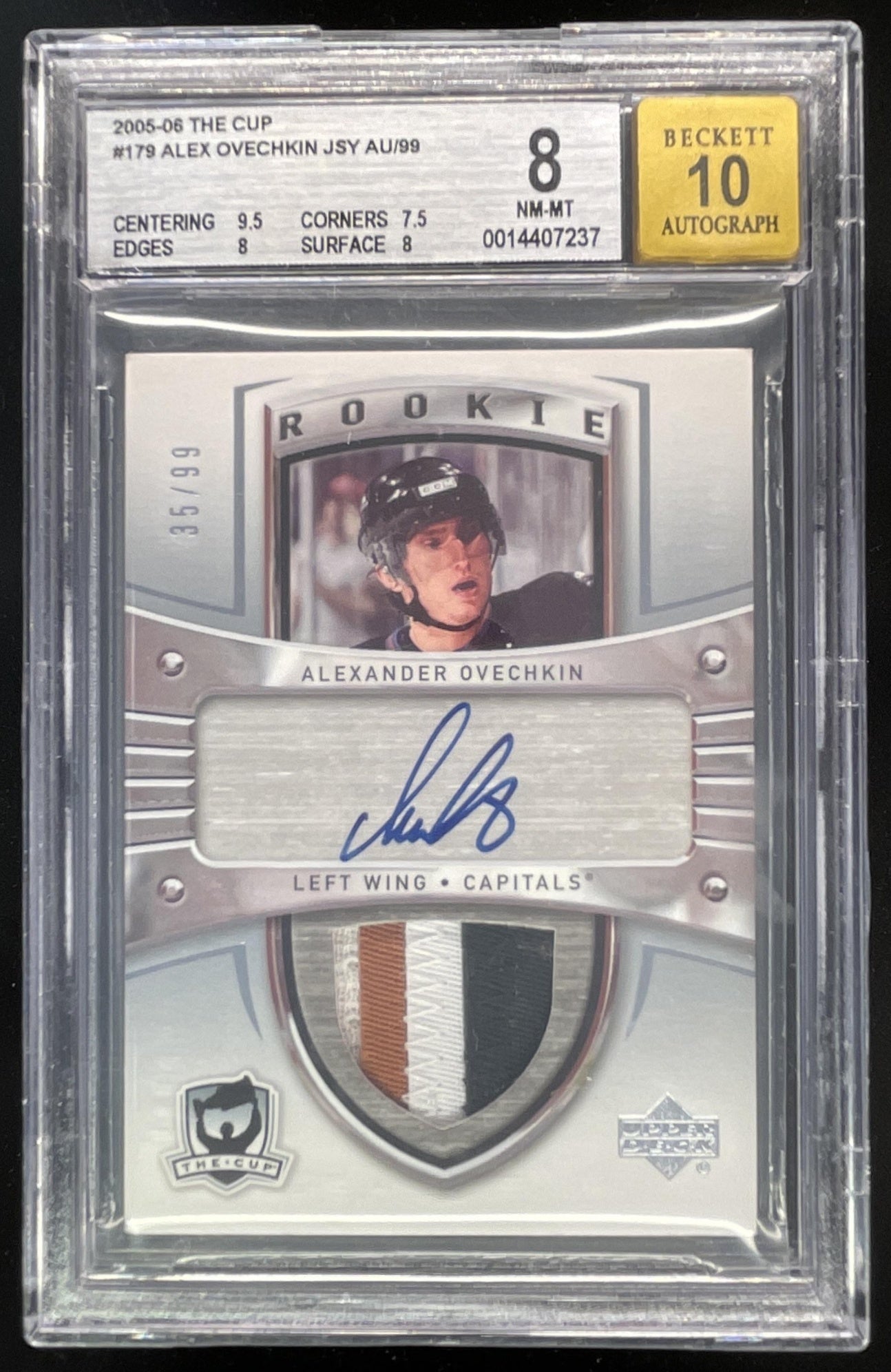 2005-06 The Cup Rookie Patch Autograph #179 Alex Ovechkin RC Auto /99 BGS 8